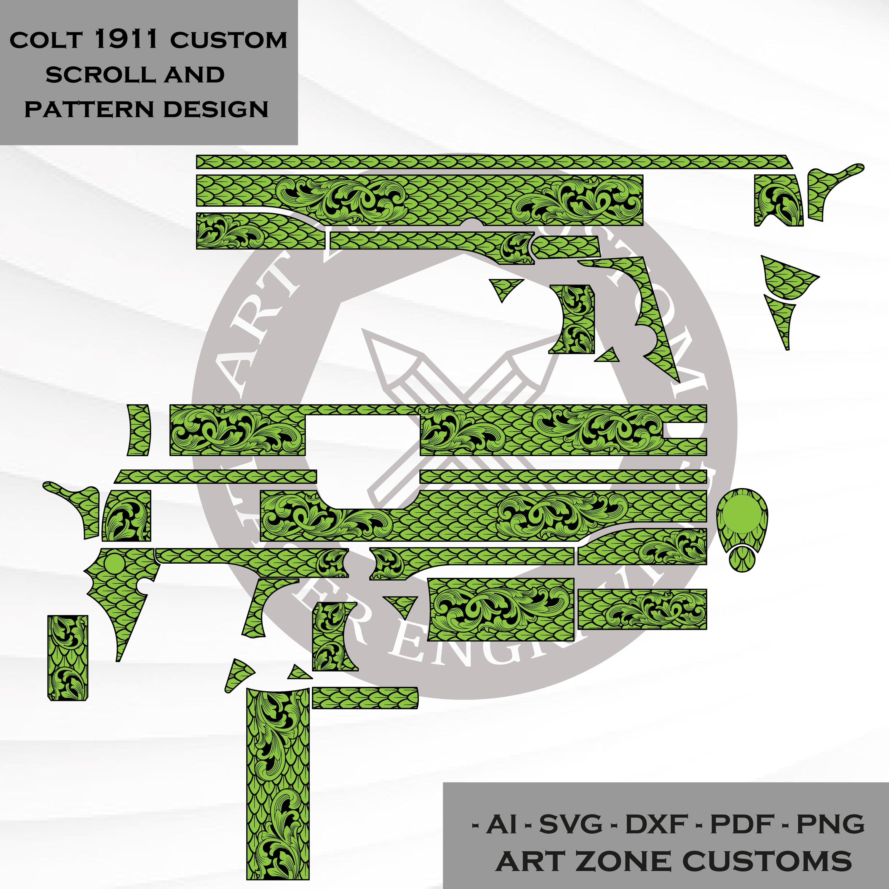 Colt 1911 Custom Pattern Scroll Desing , Svgfile , Lasertag ...