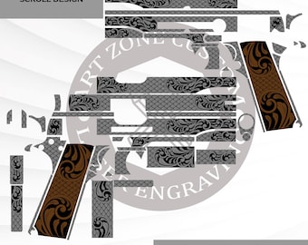 Colt 1911 Svg-indeling, rolontwerp, rolwerk, svg-bestand, lasermarkeerbestand, lasersnijden, klaar voor Ezcad, voor lasergravure.