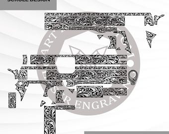 Colt 1911 Custom Svg Scroll Design, scrollwork, Svg-bestand, Lasertag, Lasermarkeerbestand, Lasersnijden, Klaar voor Ezcad, Voor lasergravure