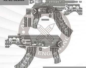 Mini Draco AK 47 Azteeks Svg-ontwerp, Azteeks werk, Svg-bestand, lasertag, lasermarkeerbestand, lasersnijden, klaar voor Ezcad, voor lasergravure.