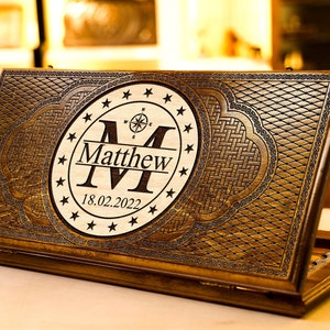 Custom Backgammon Set With Your Text or Logo, Personalized Wood Board Game as Gift for Men, All Sizes, Best Christmas Gift Personalized