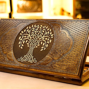 Wooden Backgammon Board, Carved Backgammon Tree of Life, Handmade Backgammon Set / Best Christmas Gift Personalized, Express Shipping Option