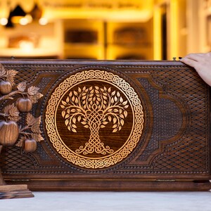 Gepersonaliseerde Backgammon Set Tree Of Life / Unieke Armeense Backgammon / Verjaardagscadeau / Alle maten / Volledige set / Gratis snelle Express Shipping