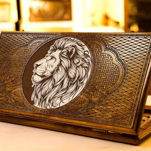 Backgammon Set Lion / Personalized Armenian Wooden Nardi Handmade / All Sizes / Full Set / Dice and Case