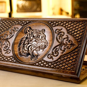 Handmade Budget Backgammon Tiger / Wooden Backgammon Set Personalized / Armenian Nardi 24&quot; x 24&quot; x 2&quot;