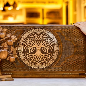 Backgammon Set Tree Of Life / Unieke Exclusieve Houten Backgammon / Gepersonaliseerd Cadeau / Alle Maten / Volledige Set / Gratis Express Verzending