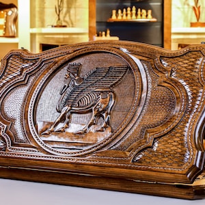 Backgammon Assyrian Coat of Arms / Handmade Wooden Nardi Perosnalized / Luxury High Quality Wood Board Game / Best Gift for Assyrian