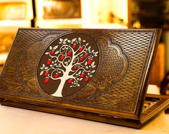 Backgammon Set Tree / Personalized Armenian Wooden Nardi Handmade / All Sizes / Full Set / Best Personalized Christmas Gift for Him