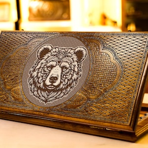 Backgammon Set Bear, Personalized Armenian Wooden Handmade Nardi, All Sizes, Full Set, Best Christmas Gift