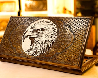 Backgammon Set Eagle / Personalized Armenian Wooden Nardi Handmade / All Sizes / Full Set / Best Personalized Christmas Gift for Him