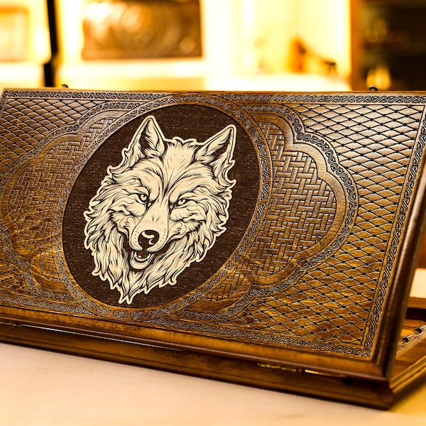 Jeu de backgammon loup, Nardi arménien fait main en bois personnalisé, toutes les tailles, ensemble complet, meilleur cadeau de Noël