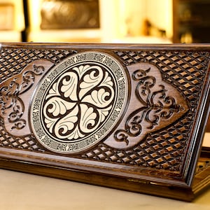 Backgammon Set Ornaments | Checkers Board | 32 playing pieces | Dice and Case | Best Wooden Handmade Gift Idea