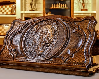 High Quality Wooden Backgammon Set Lion / Handmade Armenian Nardy / Personalized Armenian Nardi / Best Gift idea for Men