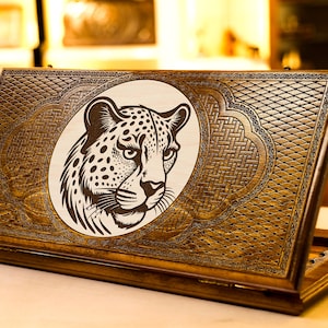 Backgammon Set Leopard, Personalized Armenian Wooden Handmade Nardi, All Sizes, Full Set, Best Christmas Gift