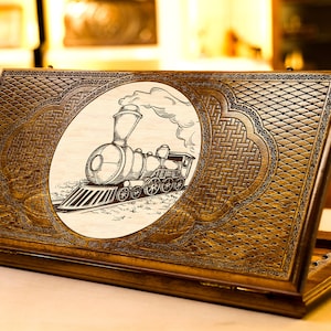 Backgammon Set TRAIN / Personalized Armenian Wooden Nardi Handmade / All Sizes / Full Set / Best Personalized Birthday Gift for Him