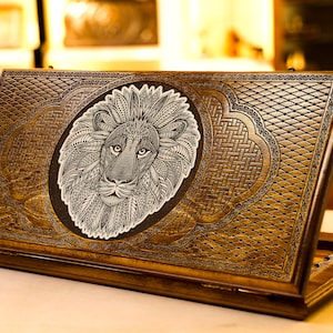 Classic Backgammon Lion, Personalized Armenian Wooden Nardi Handmade, All Sizes, Full Set, 32 playing pieces