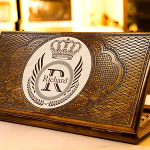 Custom Backgammon Set With Your Text or Logo, Personalized Wood Board Game as Gift for Men, All Sizes, Best Christmas Gift Personalized