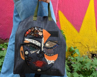 Handmade Recycled Jeans Tote Bag: Casual Denim Art Shoulder Bag