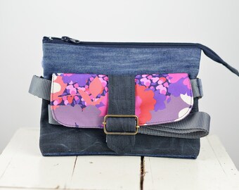 Denim Crossbody Bag, Recycled Denim Bag, Jeans Purse Bag, Small Messenger bag, Bag With Zipper, Jean Clutch, No Waste Bag