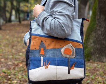 Convertible Backpack Purse , Denim tote, Recycled Jeans Bag, Outdoor Rucksack ,Stylish Shoulder Bag