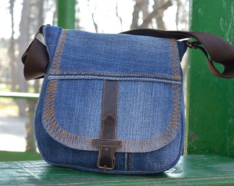 Small Denim Crossbody Bag, Recycled Jeans Bag, Cute Massenger Bag