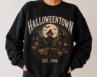 Halloweentown Est 1998 Sweatshirt, Vintage Halloween Town Crewneck, Pumpkin Scarecrow Shirt, Spooky Fall Sweatshirt, Halloween Gift
