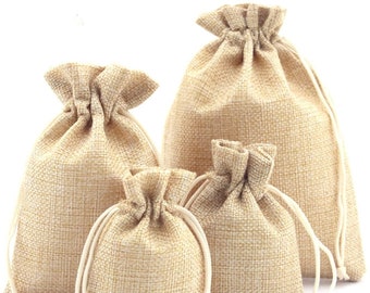 WeaveyStudio | Pack of 10 Hessian jute burlap Drawstring Pouch Large Medium Small plain or party pouch, wedding favour pouch Christmas Sack