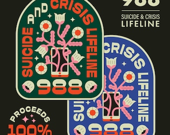 Adesivo 988 para suicídio e crise | Campanha de arrecadação de fundos | Saúde mental é importante | Conscientização sobre suicídio | Acabar com o estigma