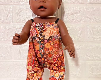 Baby Born Overalls and Headband Indigenous Aboriginal print fabric