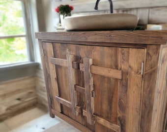 Primitive Bathroom Vanity//Reclaimed wood//Made to Order// Sink not included//FREE SHIPPING          "Customizable item"