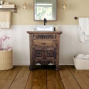 Sianna Bathroom Vanity//Old Times Collection//Hand-carved//Reclaimed wood//Made to Order//FREE SHIPPING                  "Customizable item"