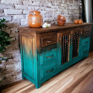 From our exclusive Ombrê collection "Cazuelas" Buffet cabinet, rustic credenza, truly unique and eye-catching piece of furniture.