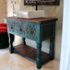 Marbella Bathroom Vanity// Hand carved//Reclaimed wood//Made to Order// Sink not included//FREE SHIPPING          "Customizable item"