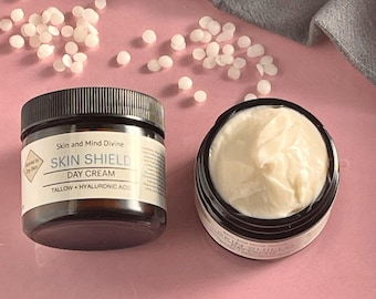 Crema idratante naturale per il viso per pelle secca / Acido ialuronico + sego / Cura della pelle pulita / Idea regalo di bellezza a base vegetale / Lozione per il viso non tossica