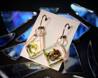 Forest Moss Drop Earrings \u2022 Terrarium Dangle Earrings \u2022 Resin Globe Earrings \u2022 Green Terrarium Jewellery \u2022 Earrings for Forest Wedding