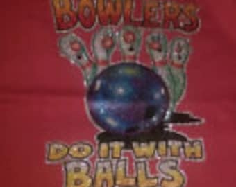 Vintage Rare BOWLERS Do It WITH BALLS " Iron On Heat Transfer Glitter