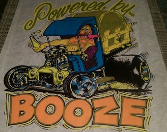 Roach  Vintage  Rare "POWERED BY BOOZE  " Iron-On Transfer  Full Color Original  Last One!