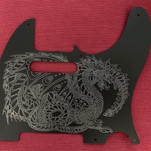 Black laser engraved Silver Dragon Telecaster guitar custom pickguard