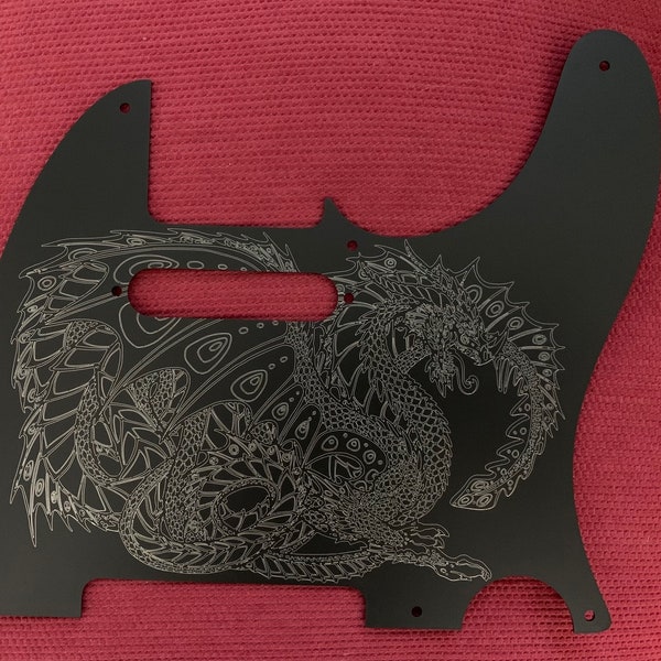 Black laser engraved Silver Dragon Telecaster guitar custom pickguard