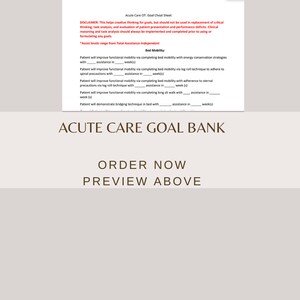 Acute Care Occupational Therapy Goal Cheat Sheet