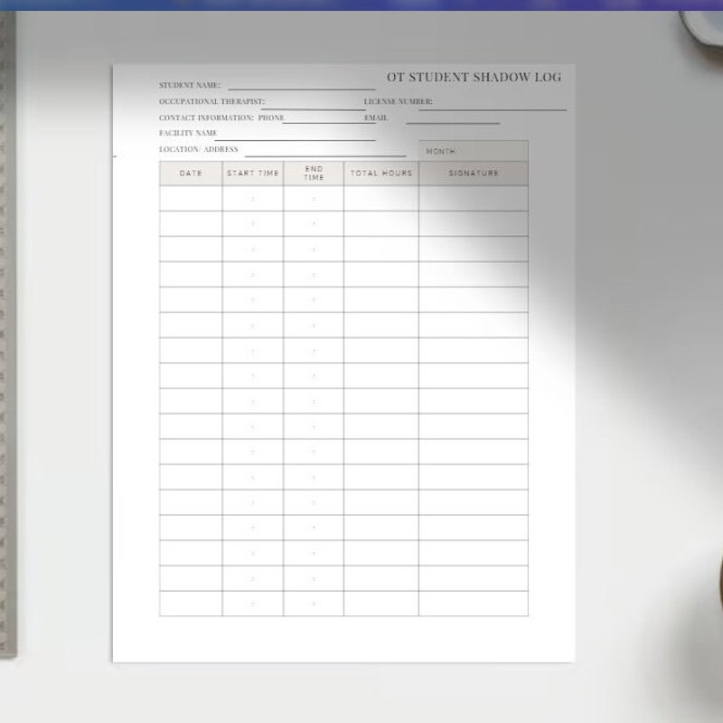 Shadow Hours Sheet.pdf Shadowing Hours Log - Etsy