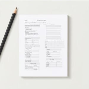 May include: A blank printable form for tracking physical therapy progress. The form includes sections for medical history, strength and ROM, functional mobility, cognitive skills, and ADL training.