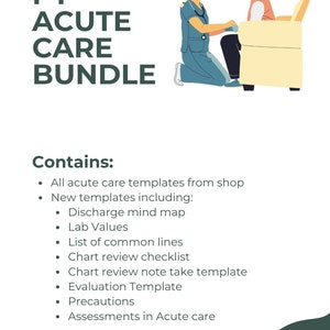 Puede incluir: Un paquete de descarga digital para fisioterapeutas que trabajan en cuidados intensivos. El paquete incluye plantillas, listas de verificación y otros recursos para la atención al paciente. La imagen muestra a un fisioterapeuta ayudando a un paciente a levantarse de una silla.