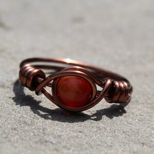 Carnelian Wire Wrapped Ring beautiful, handmade, natural stone ring zdjęcie 2