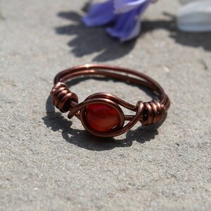 Carnelian Wire Wrapped Ring beautiful, handmade, natural stone ring zdjęcie 1