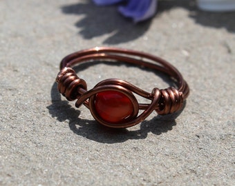 Carnelian Wire Wrapped Ring- beautiful, handmade, natural stone ring