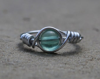 Fluorite Wire Wrapped Ring- beautiful, handmade, natural stone ring