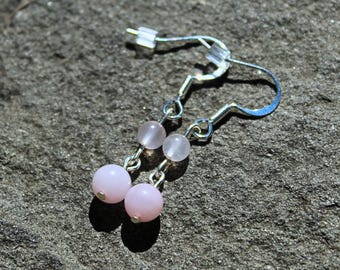Rose Quartz Drop Earrings, Silver Plated Dangle Earrings, Pink Gemstone Jewelry, Dainty Minimalist Earrings, Gift for Her, Boho Jewelry