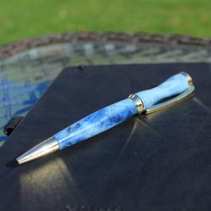 Handmade Baby Blue Elder Wood Ballpoint Pen With Gold Fittings