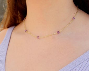 14k Gold Plated Beaded Necklace, Minimalist Gold Necklace, Dainty Layering Jewelry, Beaded Chain Necklace, Everyday Necklace, Gift for Her